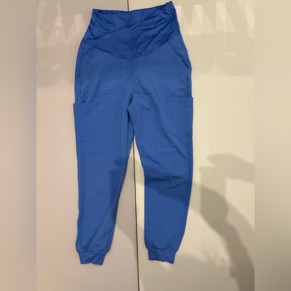 Mandala maternity jogger scrub pants in Ceil Blue size S